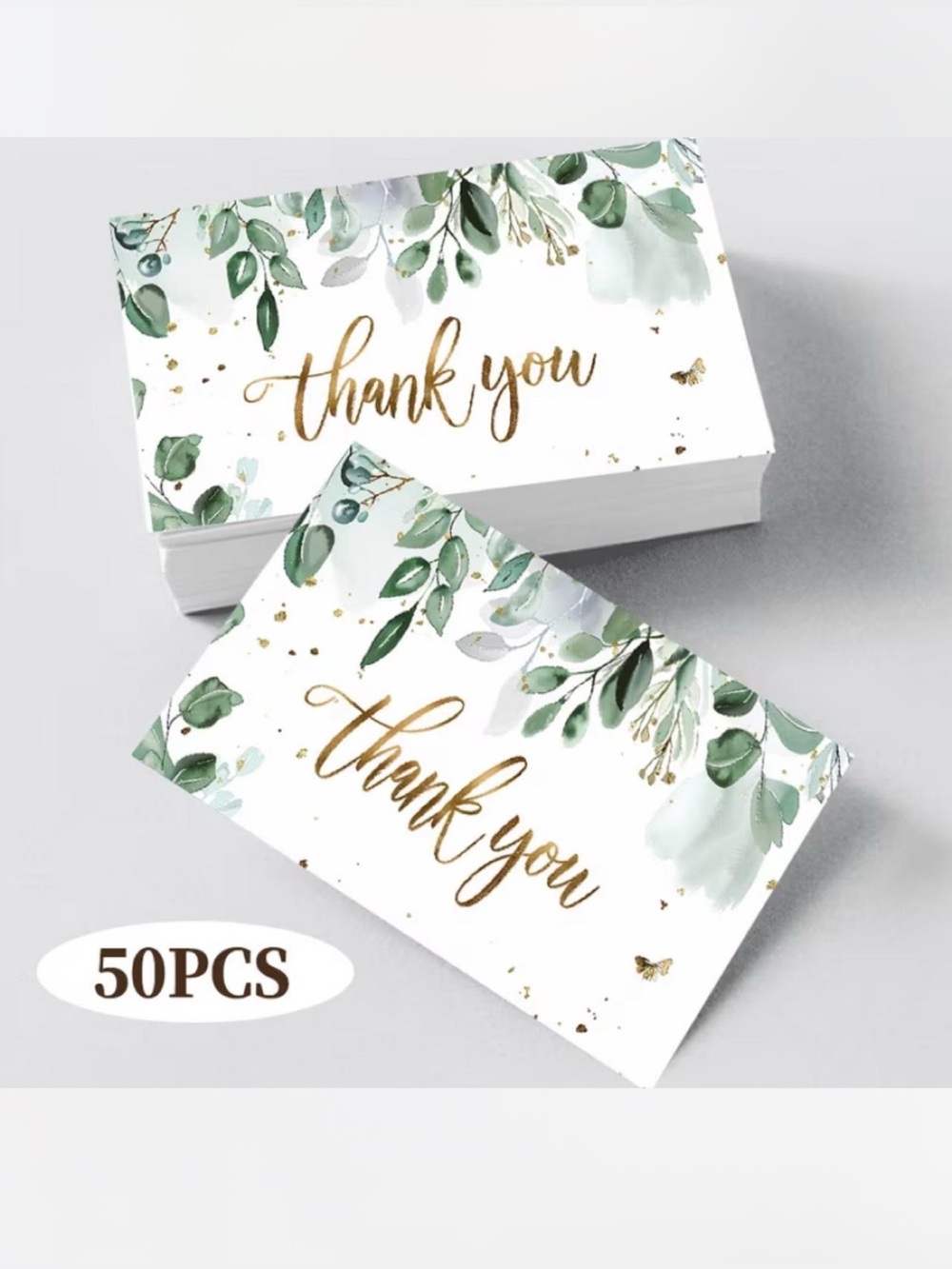 💜 NWT Watercolor Eucalyptus Leaf Thank You Cards (50 Cards)